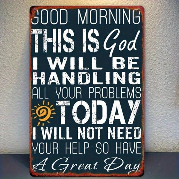 HELLOYOUNG Vintage Metal Wall Art "Good Morning This Is God" Farmhouse Rustic Decor Sign for Kitchen Bar Cafe Home Gifts 12x12 Inch
