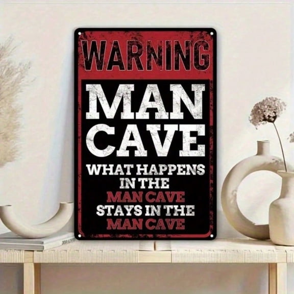 HELLOYOUNG Vintage Metal Wall Art Industrial Warning Sign 7.8x11.8 Inch Retro Tin Poster Man Cave Garage Bar Decor Rustic Black