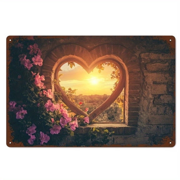 HELLOYOUNG Vintage Metal Wall Art, Rustic Floral Heart Tin Sign 8x12 Inch, Garden Living Room Bedroom Decor, Valentine Gift for Couples Home