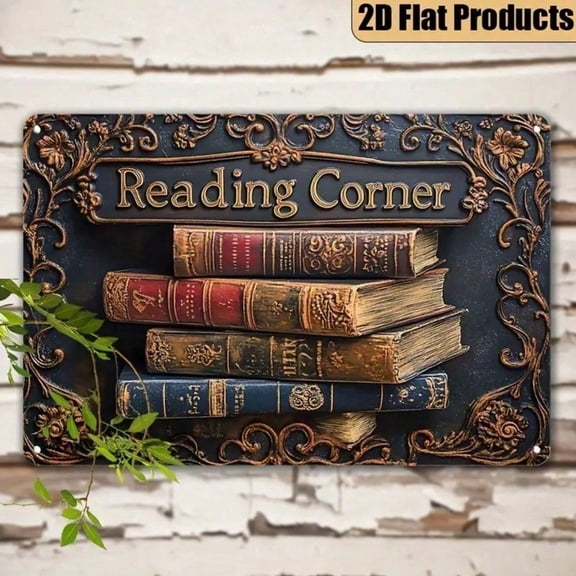 HELLOYOUNG Vintage Metal Wall Art, Rustic Home Decor Sign for Living Room Library Reading Corner, Farmhouse Tin Poster with Quote, Unique Wall Decor for Office Bedroom