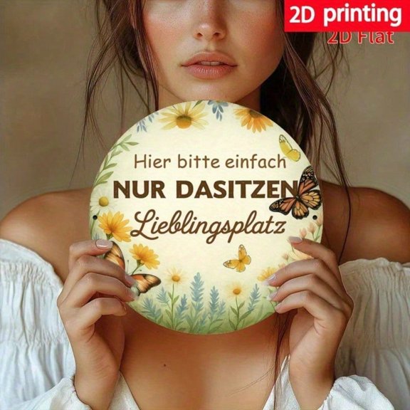 HELLOYOUNG Vintage Metal Wall Art Sign German Quote Rustic Floral Decor for Farmhouse Kitchen Bar Home 8x8 Inch