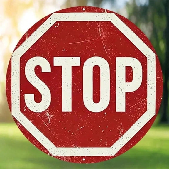 HELLOYOUNG Vintage Metal Wall Art Sign, Retro Round Stop Sign 8 Inch, Rustic Bar Cafe Decor, Holiday Gift Home Garage Man Cave Decor