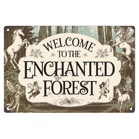 HELLOYOUNG Vintage Metal Wall Art Unicorn Painting 8x12 Inches Rustic Magic Forest Decor Handmade Metal Tin Sign Home Office Gift