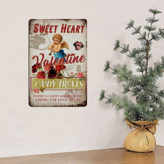 HELLOYOUNG Vintage Metal Wall Decor 8x12 Inch Rustic Tin Sign, Cupid French Retro Hanging Art for Home Bar Kitchen, Wedding Gift Wall Art Decor