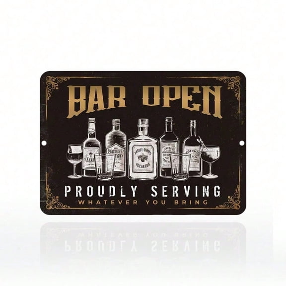 HELLOYOUNG Vintage Metal Wall Decor Open Proudly Serving Sign, Rust Free 12x8 Inch Bar Sign for Kitchen Man Cave Gift