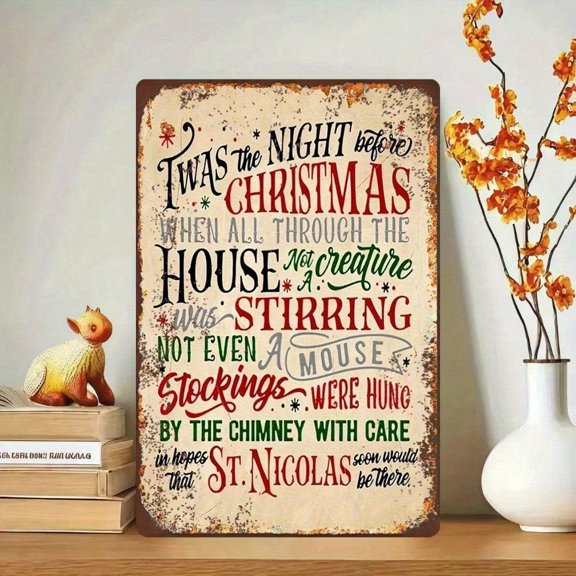 HELLOYOUNG Vintage Metal Wall Decor Rustic Santa Claus Tin Sign 8x12 Inch Christmas Farmhouse Decoration for Home Bar Bedroom Unique Holiday Gift