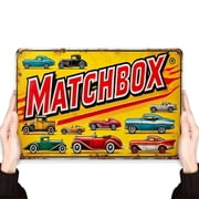 HELLOYOUNG Vintage Metal Wall Sign 8x12 Inch, Matchbox Car Retro Decor with Classic Auto, Easy Hang Unique Gift for Bedroom Office Bar Man Cave