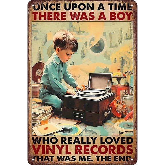 HELLOYOUNG Vintage Metal Wall Sign 8x12 Inch Retro Vinyl Record Decor, Home Bar Cafe Metal Tin Art Sign, Rustic Wall Decor for Indoor Outdoor