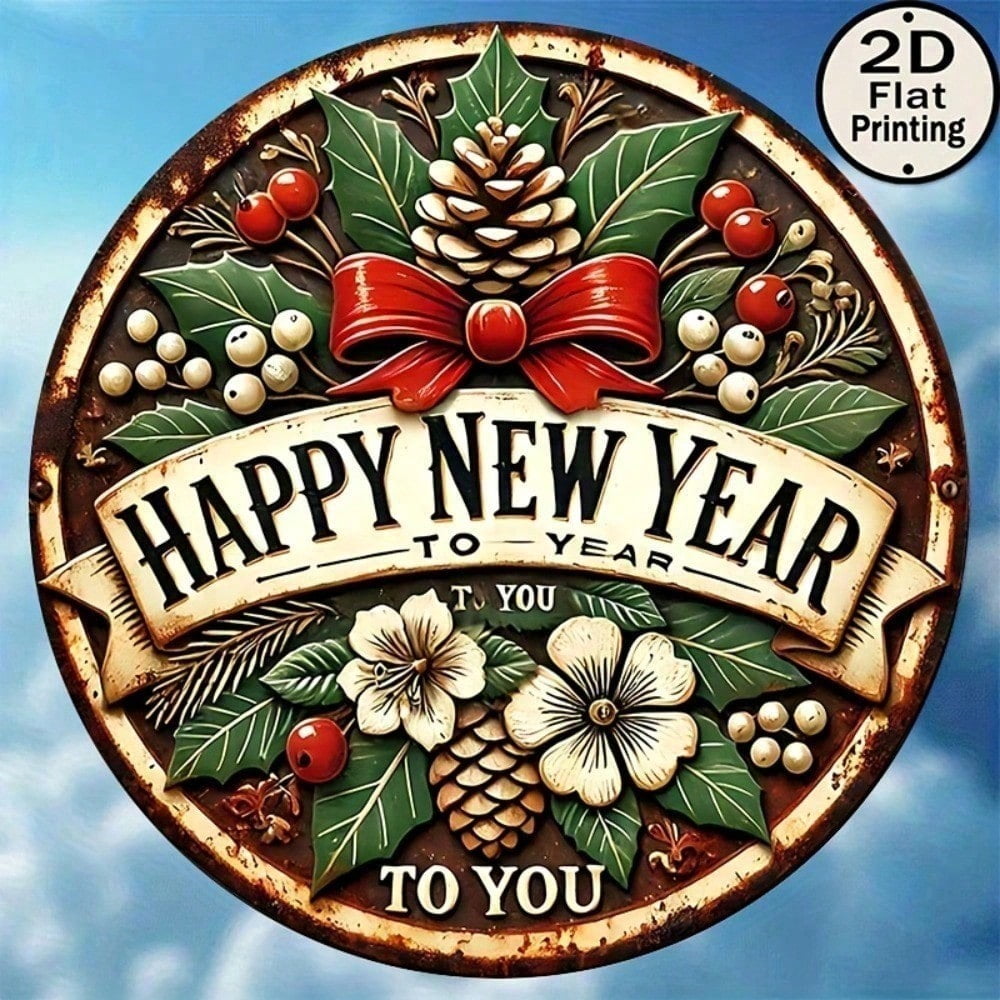 HELLOYOUNG Vintage Metal Wall Sign 8x8 Inch Rustic New Year Decor with ...