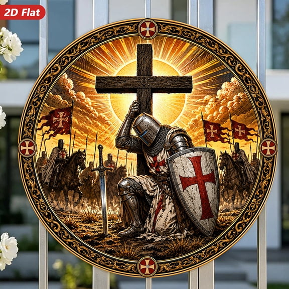HELLOYOUNG Vintage Metal Wall Sign, Knight Cross Crest Plaque, Gothic Religious Decor, Rustproof Indoor Outdoor Art Ornament for Home Church