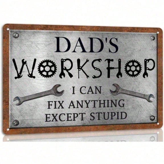 HELLOYOUNG Vintage Metal Workshop Sign 12x8 Inch Garage Wall Decor, Rustic Industrial Man Cave Gift for Dad, Retro Farmhouse Tool Art