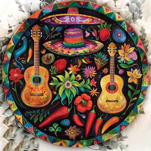 HELLOYOUNG Vintage Mexican Wooden Wall Decor Set 8x8 Inch, Rustic Mariachi Sign with Sombrero Guitar Maracas Chili Pepper Cactus, Farmhouse Art for Living Room Bar Cafe