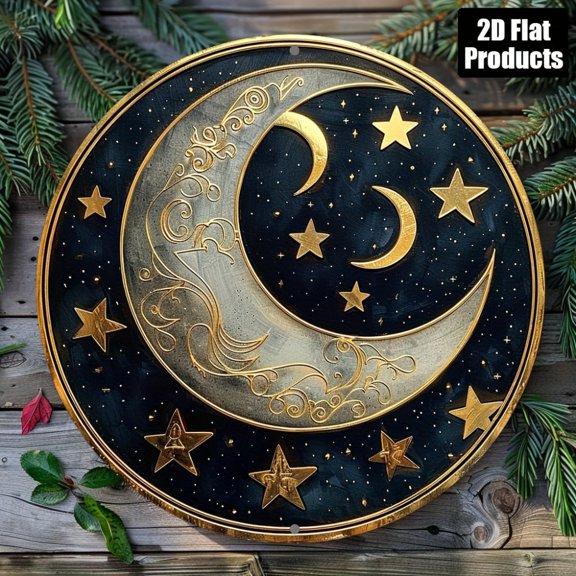 HELLOYOUNG Vintage Moon Round Aluminum Sign Metal Wall Art 8x8 Inch for Bar Coffee Home Decor