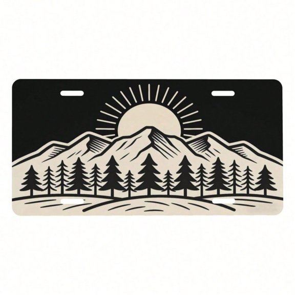 HELLOYOUNG Vintage Mountain Pine Sun License Plate Aluminum Metal Car Tag 5.9x11.8 Inch, Rustproof Fade Resistant Decorative Vanity Front Cover for Men Women, Funny Landscape Auto Accessory Gift