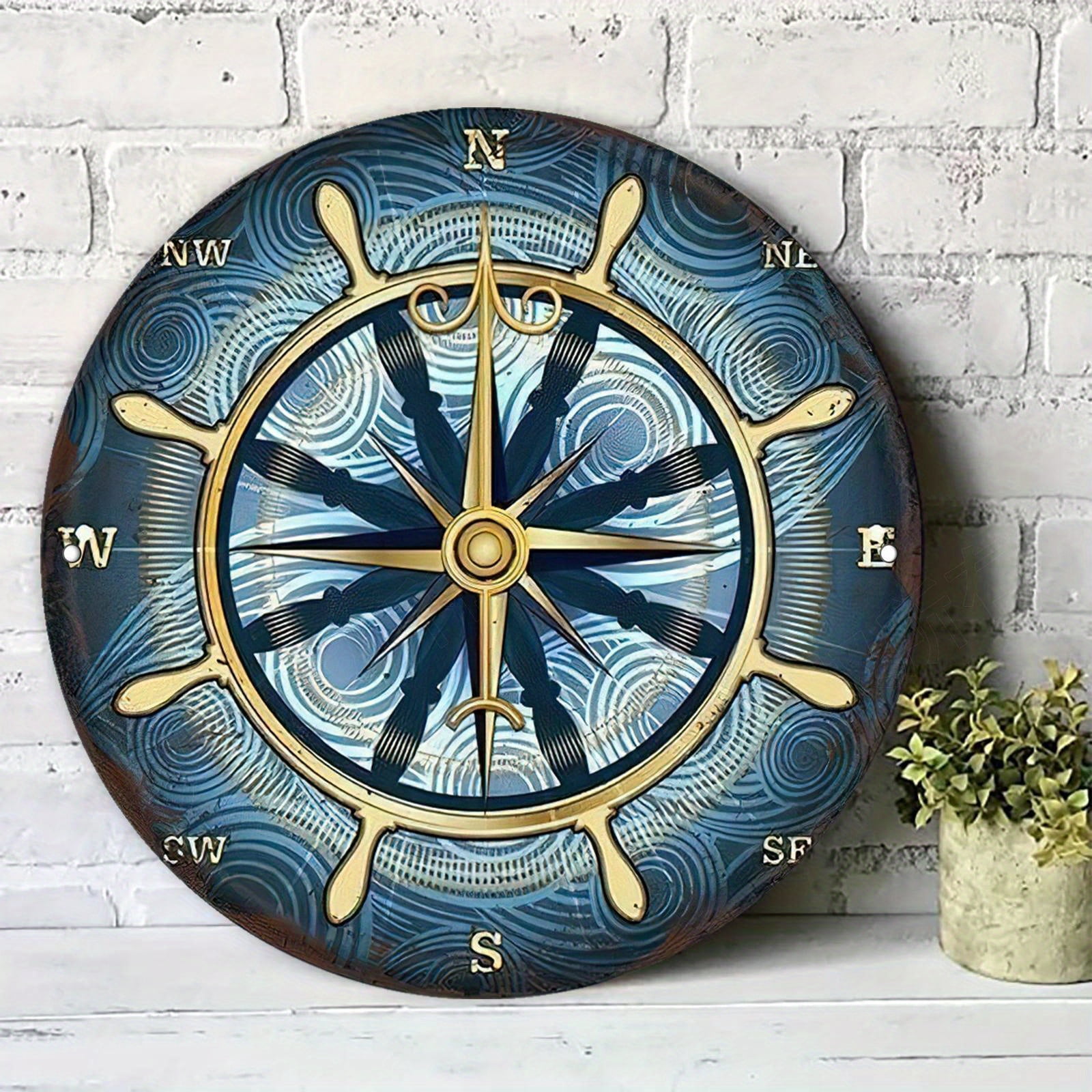 HELLOYOUNG Vintage Nautical Compass Aluminum Wall Art 20x20cm, 2D Flat ...
