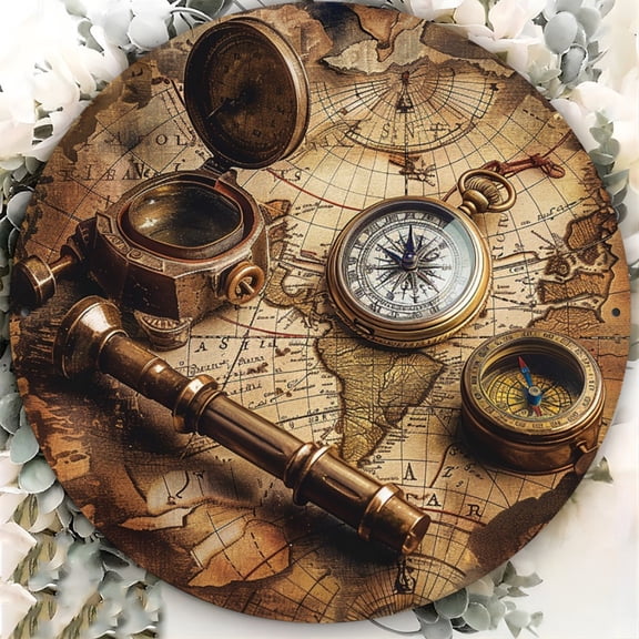 HELLOYOUNG Vintage Nautical Compass Metal Sign 8x8 Inch Rustic Iron Wall Art for Home Library Coffee Shop Nautical Decor Boat Map