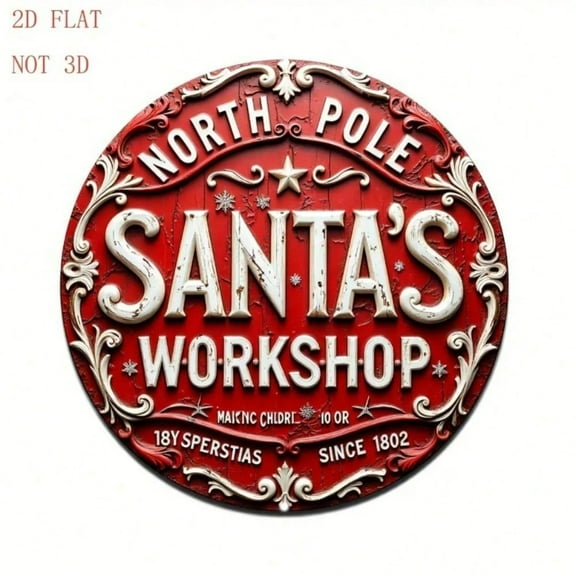 HELLOYOUNG Vintage "North Pole Santa's Workshop" Metal Sign, 2D Flat Christmas Decor - Santa Gift Idea