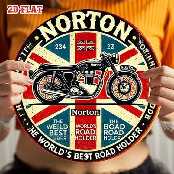 HELLOYOUNG Vintage Norton Motorcycle Metal Tin Sign British Flag Aluminum Plaque Retro Wall Art Decor for Garage Bar Man Cave Pub