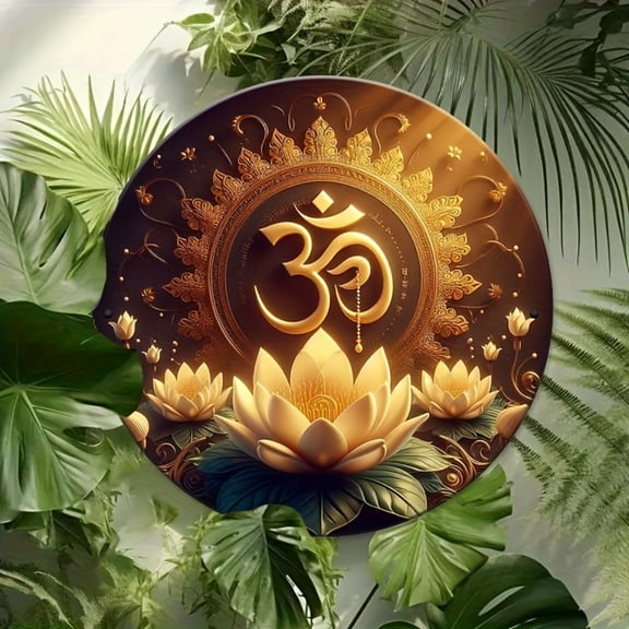 HELLOYOUNG Vintage OM Symbol Metal Wall Art -Gold Lotus Design, Serene Decor for Home Bar Cafe Restaurant Garage, Unique Spiritual Gift