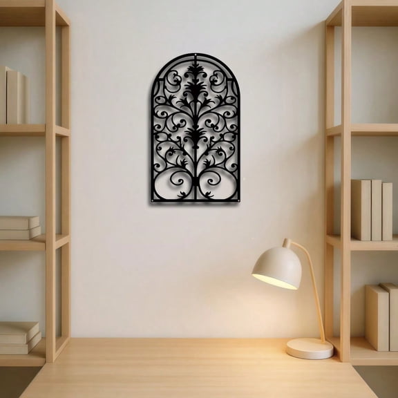 HELLOYOUNG Vintage Ornate Metal Window Frame Wall Decor Rustic Baroque Gothic Wall Art for Living Room & Home Accent | Cathedral-Inspired Arch Sculpture, Aesthetic Wall Hanging for Modern