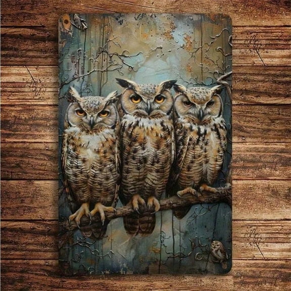 HELLOYOUNG Vintage Owl Wall Decor Set 3 Pieces Retro Branch Design 8x12 Inch Tin Sign Art for Living Room Bedroom Bar Man Cave