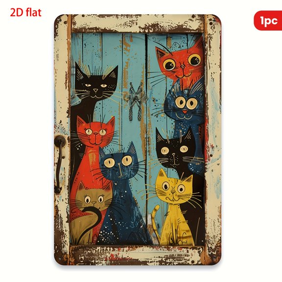 HELLOYOUNG Vintage Peeking Cat Wooden Sign -2D Cartoon Design for Bedroom Kitchen Bar Outdoor, Rustic Feline Decor for Halloween Christmas