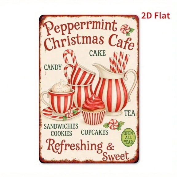 HELLOYOUNG Vintage Peppermint Christmas Cafe Rustic Sign - Home Decor Sweet Holiday Gift for Winter Christmas Celebrations