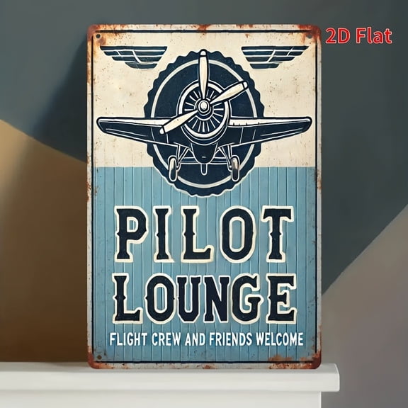 HELLOYOUNG Vintage Pilot Metal Sign FLIGHT CREW WELCOME Rustic Aviation Tin Sign 8x12 Inch Decor for Man Cave Garage Bar Wall Art