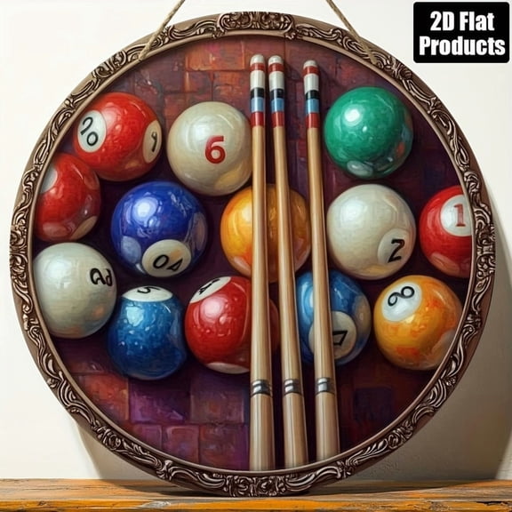 HELLOYOUNG Vintage Pool Billiard Metal Sign 8x8 Inch Wall Decor, Retro 2D Round Tin Plate for Bar Kitchen Cafe Home Office Gift
