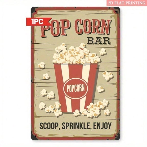 HELLOYOUNG Vintage Popcorn Metal Sign 8x12 Inch Red White Striped Retro Wall Decor for Popcorn Bar Game Room Snack Bar