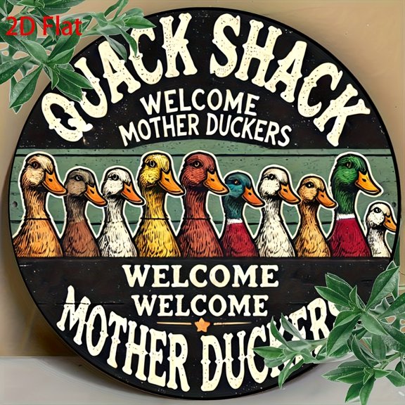 HELLOYOUNG Vintage Quack Shack Tin Sign 8x8 Inch Rustic Humorous Duck Metal Decor for Outdoor Patio Bar Cafe Wall Art