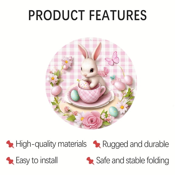 HELLOYOUNG Vintage Rabbit Easter Egg Metal Sign 8x8 Inch Retro Wall Decor Pre-drilled for Garden Home Easter Gift