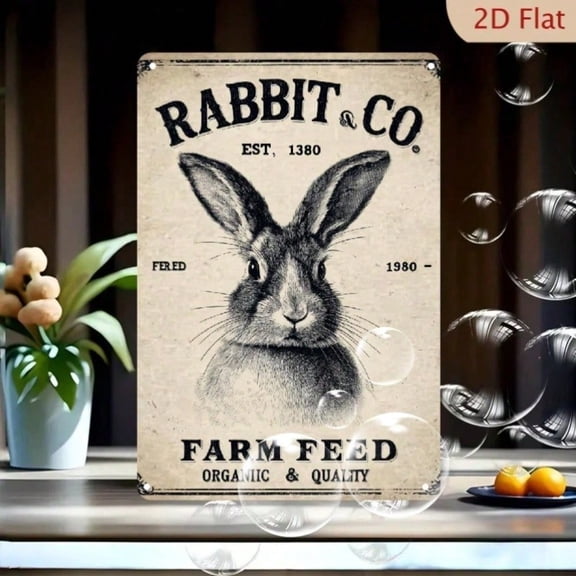 HELLOYOUNG Vintage Rabbit Metal Wall Sign Rustic Farmhouse Easter Decor 2D Country Kitchen Art Home Office Cute Barnyard Wall Art
