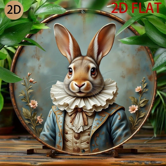 HELLOYOUNG Vintage Rabbit Tin Sign Rustic Farmhouse Wall Art Floral Rabbit Decor for Bedroom Bathroom Living Room