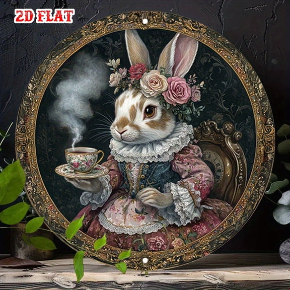 HELLOYOUNG Vintage Rabbit Victorian Tea Metal Sign 2D Flat Wall Art Retro Cafe Home Decor