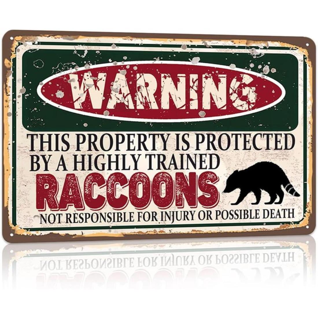 Racoon Sign Language HELLOYOUNG Vintage Raccoon Metal Sign, Warning, This Property Is ...