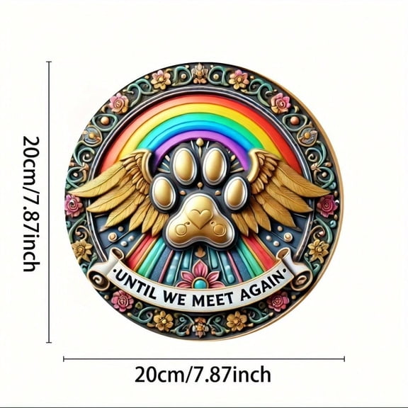 HELLOYOUNG Vintage Rainbow Bridge Pet Memorial Round Plaque Until We Meet Again Wall Decor for Home Garden Patio Kitchen Bar