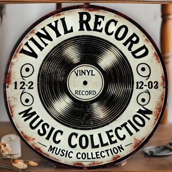 HELLOYOUNG Vintage Record Wall Decor, Retro Vinyl Pattern Metal Sign for Home Office Music Room, Aluminum Alloy Gift for Music Fans