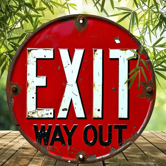 HELLOYOUNG Vintage Red Exit Sign Metal Wall Art, 2D Flat Rustic Iron Decor for Home Garage Cafe, Retro Industrial Wall Hanging