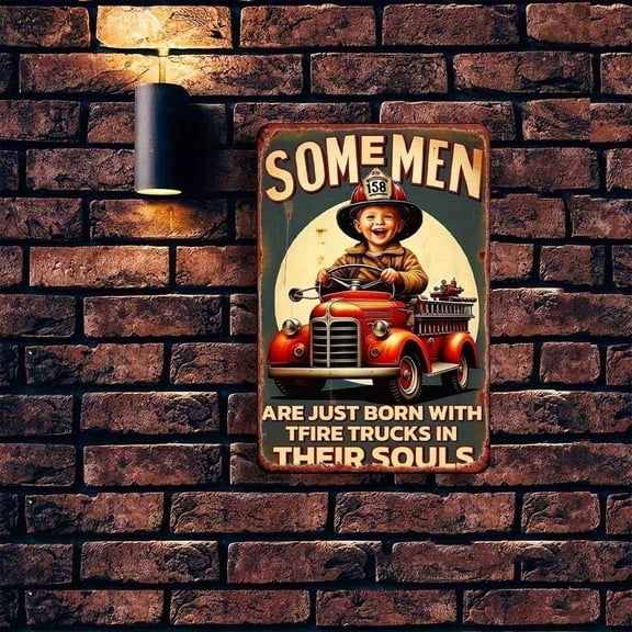 HELLOYOUNG Vintage Retro Fire Truck Metal Tin Sign 8x12 Inch Rustic Firefighter Wall Art Man Cave Garage Bar Decor American Home Gift