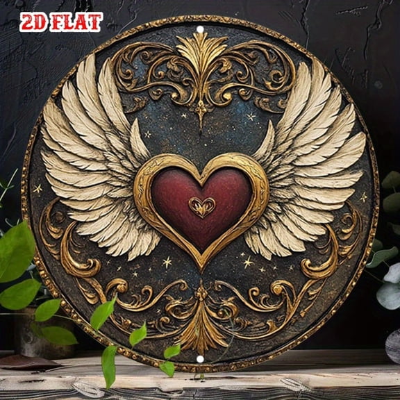 HELLOYOUNG Vintage Retro Metal Heart Wall Art, 2D Wings Sculpture for Garden Yard, Beach House Decor, Unique Iron Plaque Gift