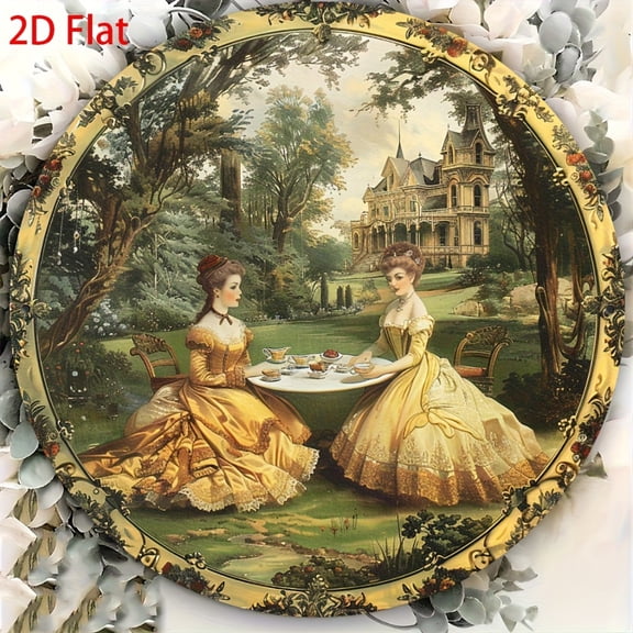 HELLOYOUNG Vintage Round Aluminum Sign 8 Inch Victorian Tea Time Wall Art Decor for Home Cafe Indoor Outdoor