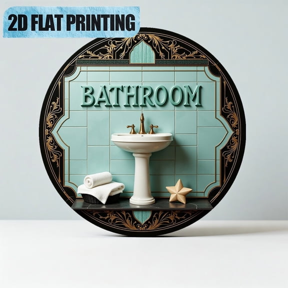 HELLOYOUNG Vintage Round Aluminum Sign Starfish Beach Bathroom Wall Decor Rustic Coastal Art