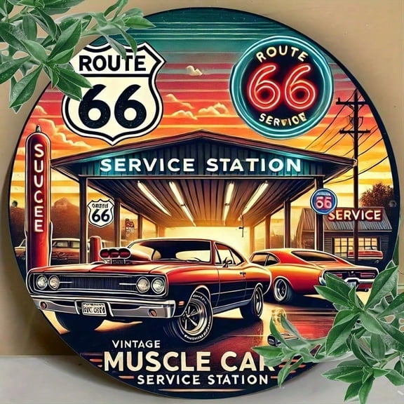 HELLOYOUNG Vintage Route 66 Metal Sign 8x12 Inch Retro Garage Wall Decor Classic Muscle Car Tin Sign for Man Cave Home Bar Rustproof
