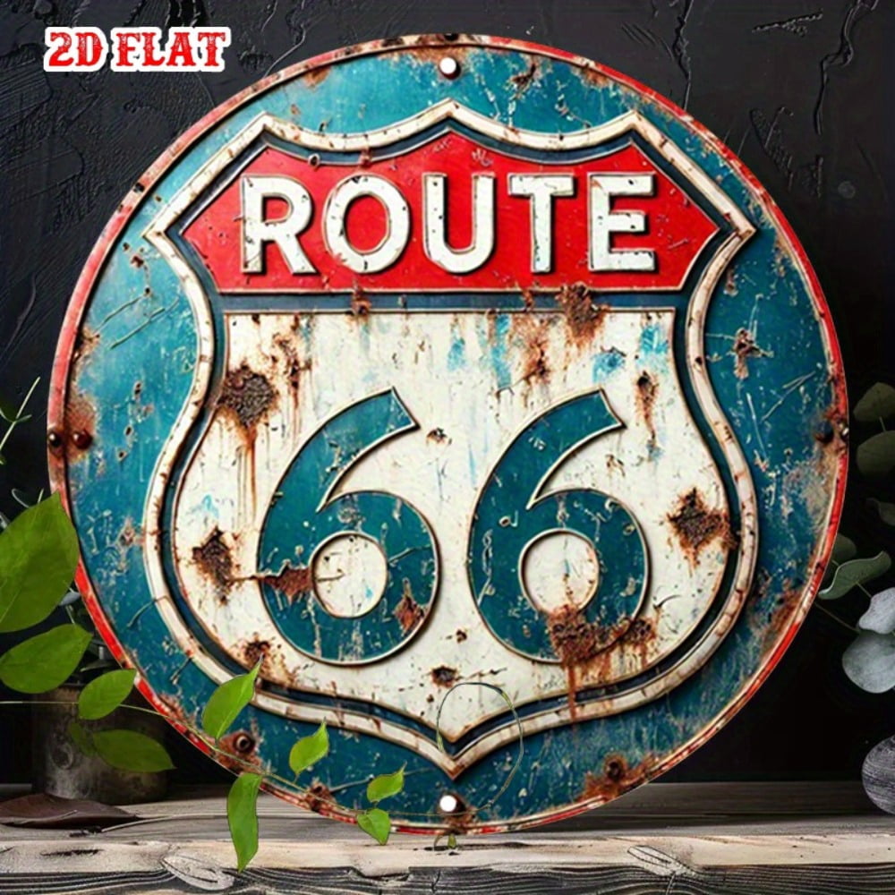 HELLOYOUNG Vintage Route 66 Retro Metal Tin Sign 8 Inch Round Aluminum ...