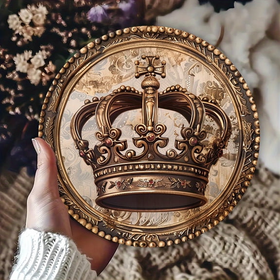 HELLOYOUNG Vintage Royal Crown Metal Sign 8x8 Inch Round Iron Wall Art Retro Pub Garage Man Cave Home Decor