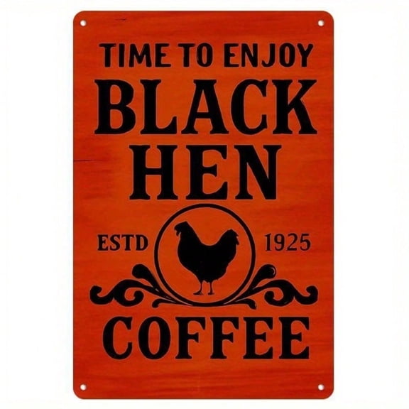 HELLOYOUNG Vintage Rusty Black Hen Coffee Metal Sign, Retro Tin Wall Art for Kitchen Home Bar Cafe Decor, Farmhouse Coffee Lover Gift