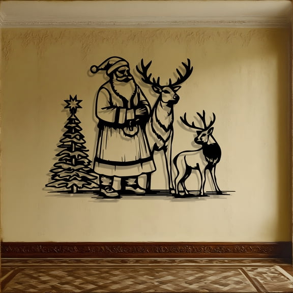 HELLOYOUNG Vintage Santa Claus and Reindeer Wall Decor - A Versatile Metal Wall Art Piece Suitable for Both Indoor Featuring Lanterns and Antler Details for A Warm and Guiding Santa Claus.