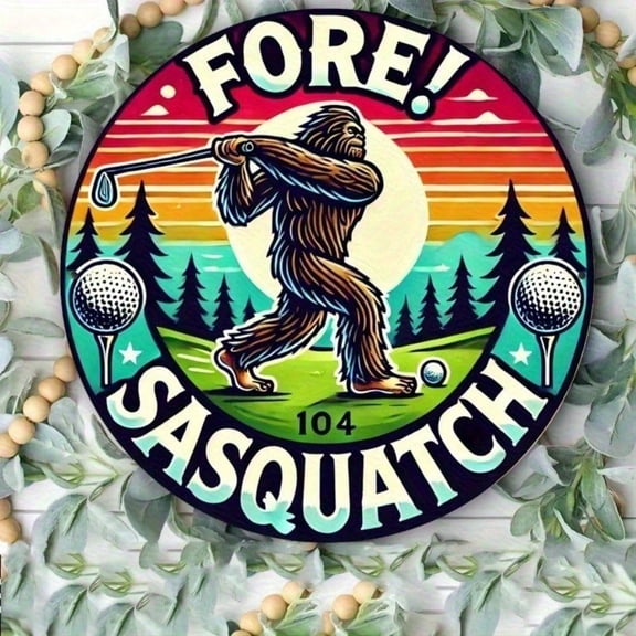 HELLOYOUNG Vintage Sasquatch Golf Metal Tin Sign 8 Inch Round Wall Decor for Man Cave Garage Bar Retro Outdoor Indoor Art