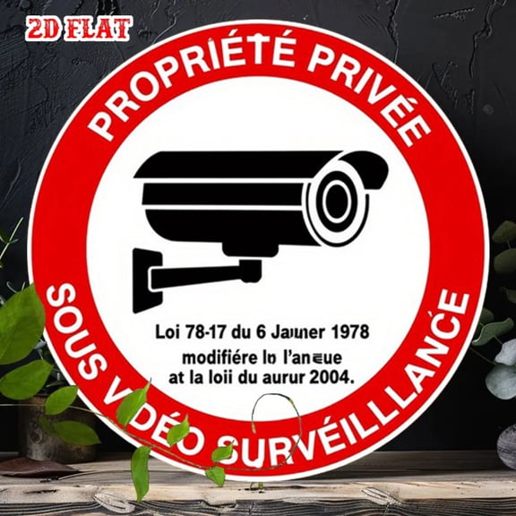 HELLOYOUNG Vintage Security Camera Sign French Proprit Prive Metal Warning Notice for Home Garage Office Indoor Outdoor Rustproof Decorative Plaque